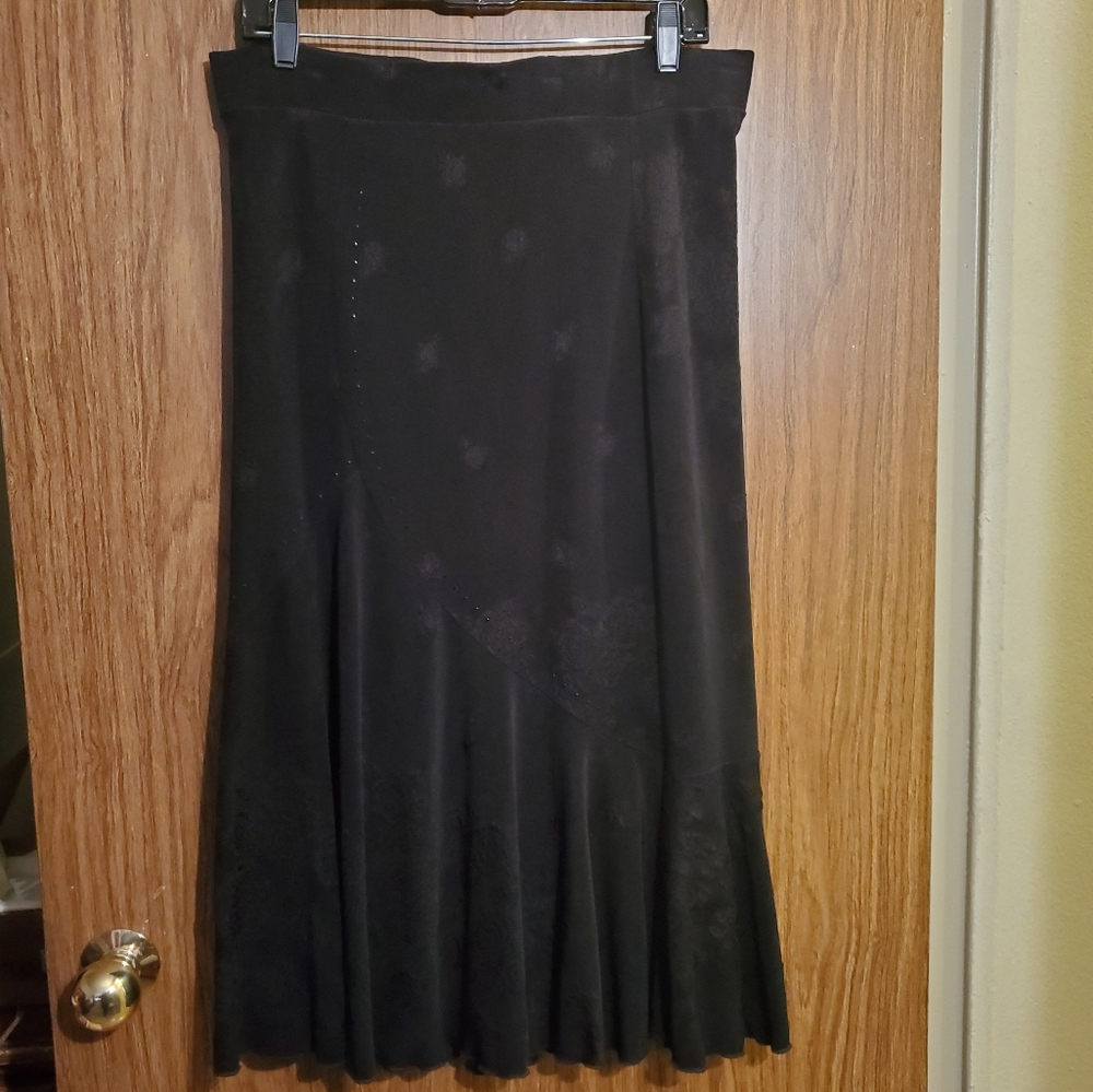Black Floral Textured Midi Skirt